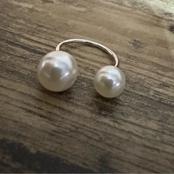 DOUBLE PEARL 925 STERLING SILVER RING 8 and up - Picture 5 of 9
